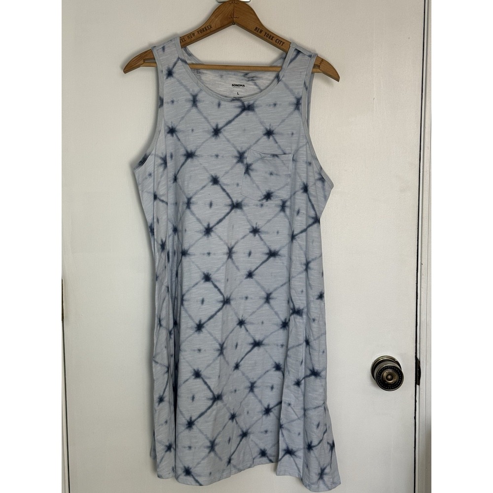 SONOMA LIGHT BLUE TIE DYED TANK SHIRT SUMMER DRESS SZ Large‎